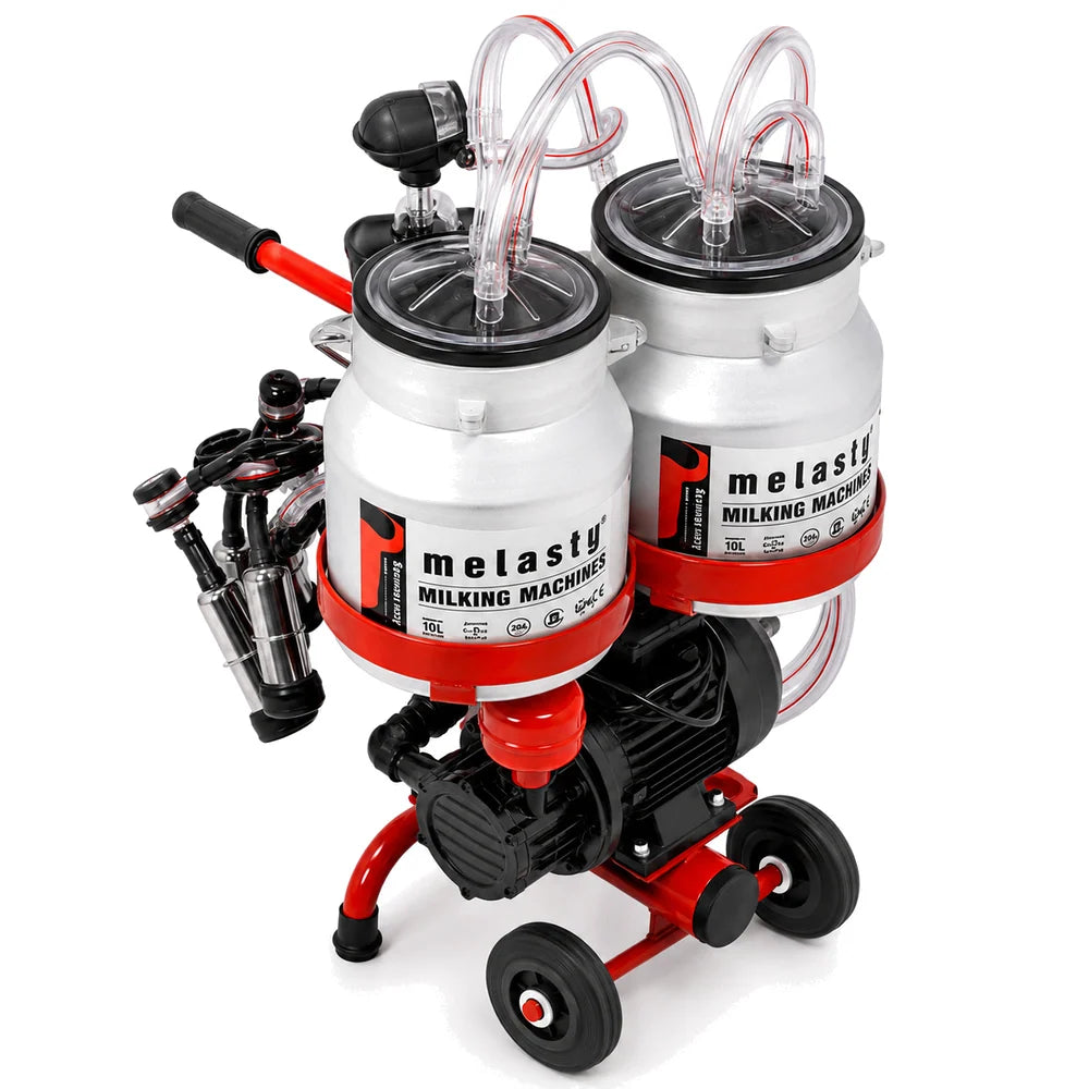 Melasty Double Milking Machine for Goats, Electric Portable Farm Milking Machine, Twin Bucket (Made in Turkey)