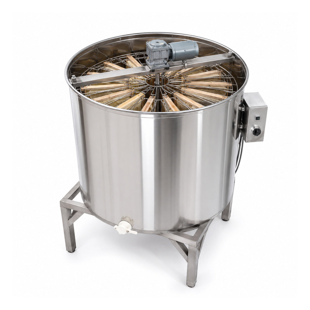 Beehive Flow-24 Frames Electric Honey Extractor stainless steel, With Legs And Plastic Honey Gate Speed Control Frequency Converters Three Phase 220V, 550W (EX-08)