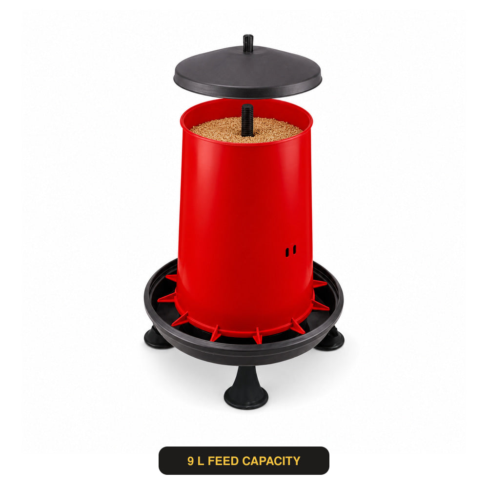 River Hopper Feeder with Lid 9 Ltr, Adjustable, Red And Black, High Quality, (Made in Italy)
