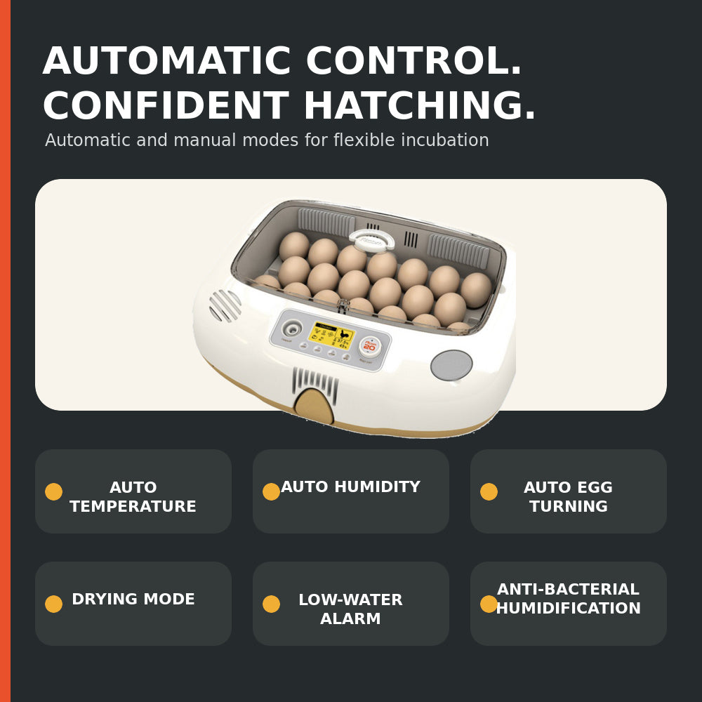 Rcom Automatic Egg Incubator for Hatching Eggs with Automatic Temperature Control, Humidity Sensor, PX-20-DO (Made in Korea)