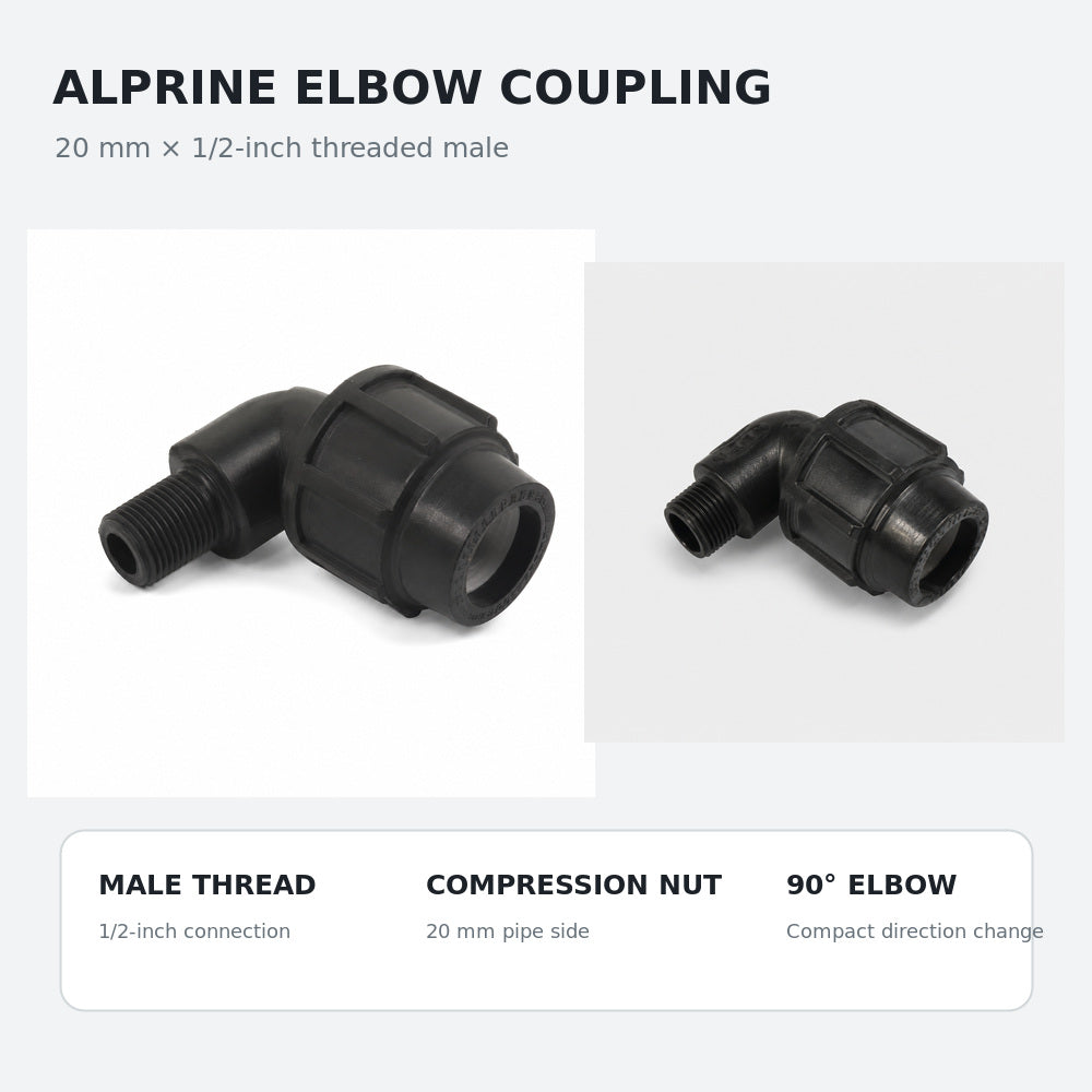 Alprine Elbow Coupling 20mm to 1-2" Threaded Male