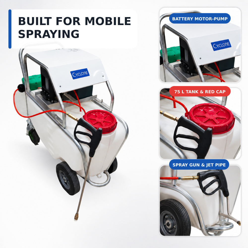 Cyclone 75L Wheel Barrow Sprayer (Battery Operated)