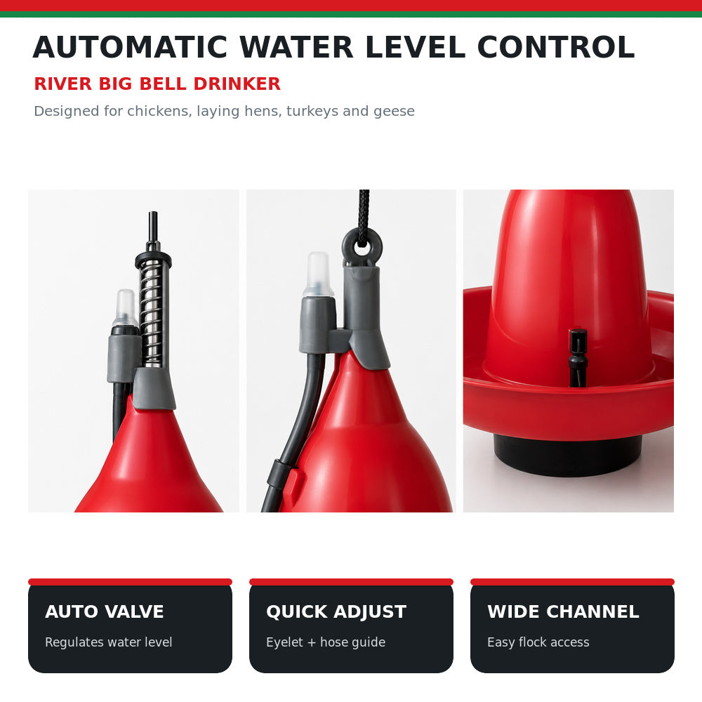 River Automatic Big Bell Drinker with Valve/Hose 2m, High Quality, (Made in Italy)
