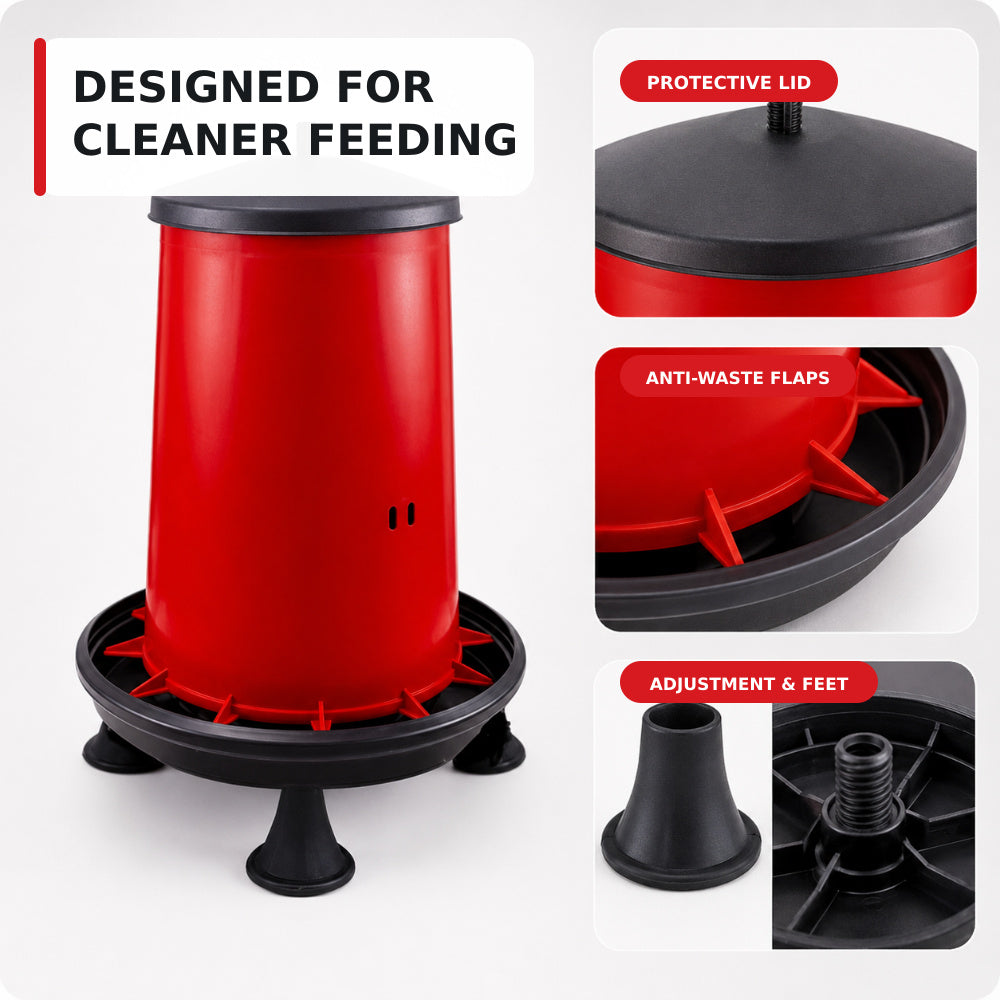 River Hopper Feeder with Lid 20Ltr, Adjustable, Red And Black, High Quality, (Made in Italy)