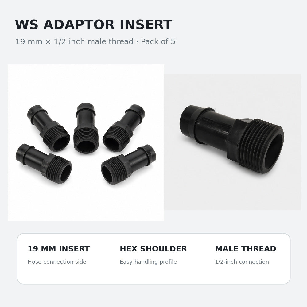 WS Adaptor Insert 19mm to 1/2" Threaded Male (Pack of 5 Pcs)