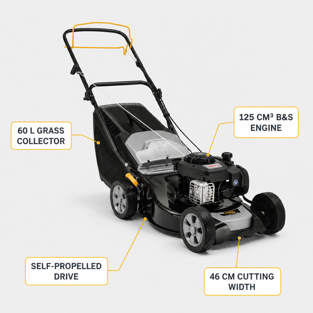 Alpina Italy 46 cm Petrol Lawn Mower 125cc B&S Engine for Lawn & Garden, Grey/Black, AL4 46 S