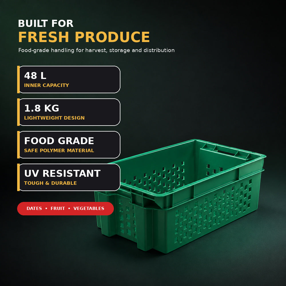 Food Grade Crate for Dates, Fruit and Vegetables (Green)