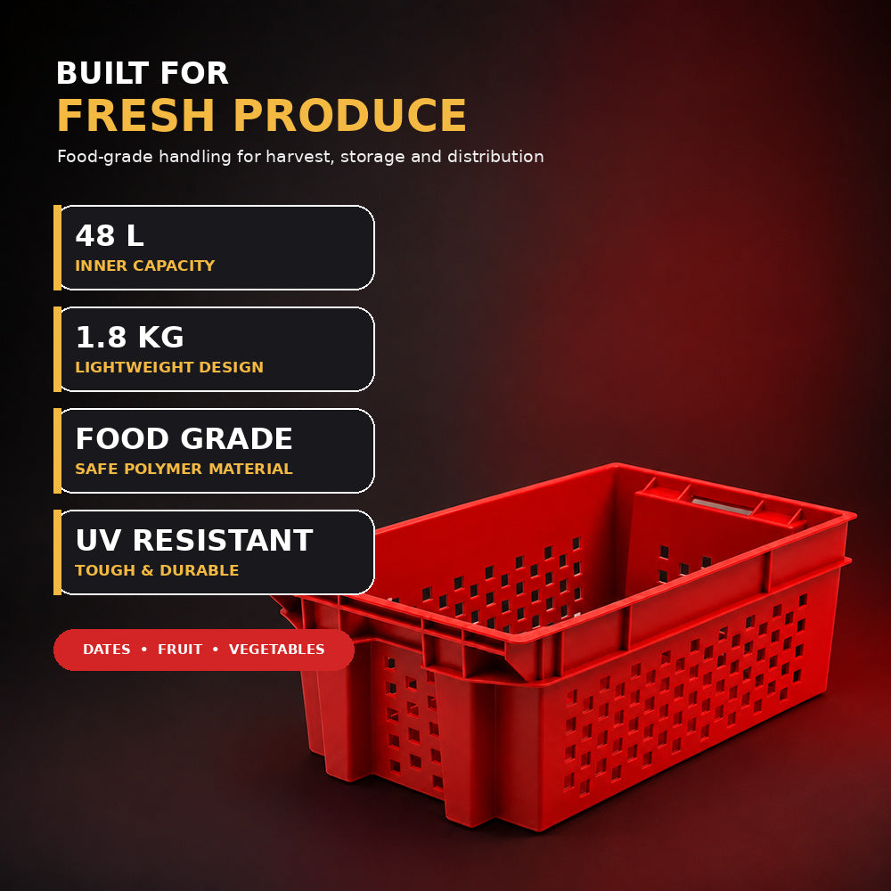 Food Grade Crate for Dates, Fruit and Vegetables (Red)