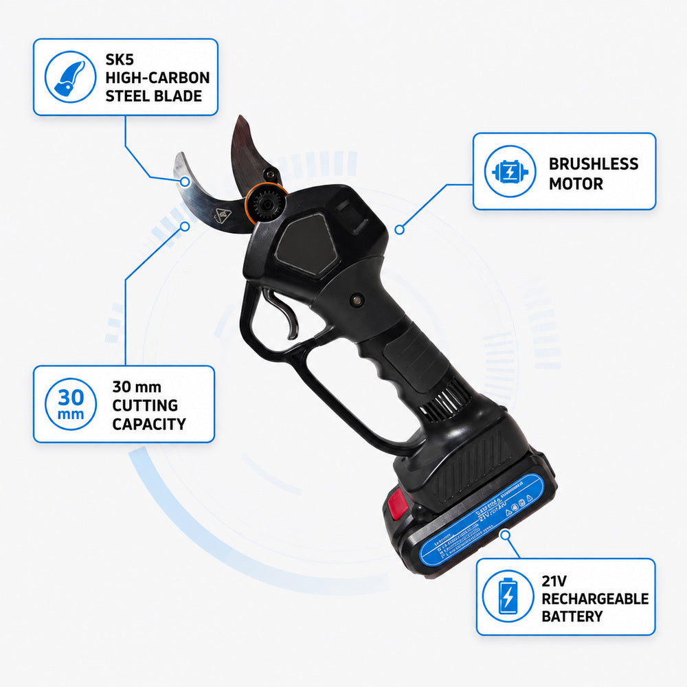 Professional 30mm Electric Pruning Shears Scissor Sharp Blade Rechargeable Battery