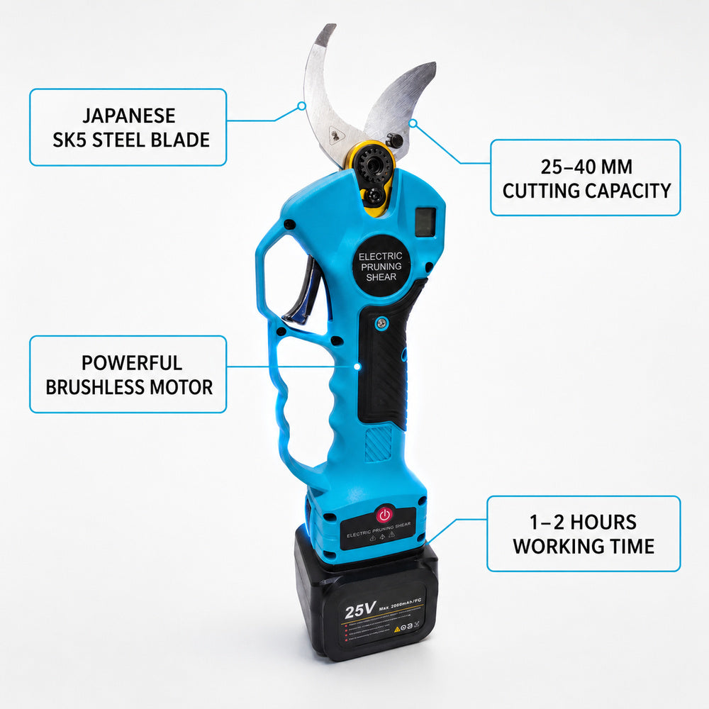 Professional 40mm Electric Pruning Shears Scissor Sharp Blade Rechargeable Battery Safe Tree Branch Pruner Cutter Cordless Cutting Tool