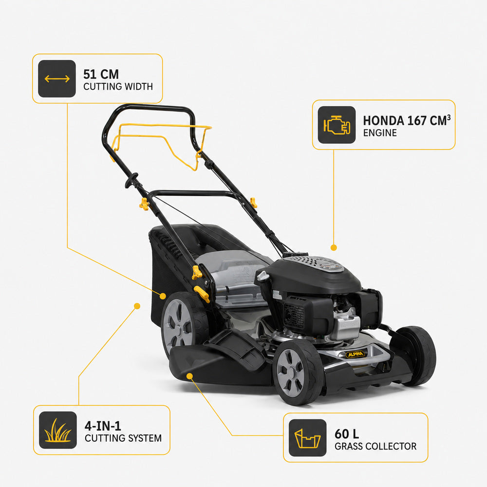 Alpina Italy 51cm Petrol Lawn Mower for Lawn & Garden, Grey/Black, AL5 51 SHQ