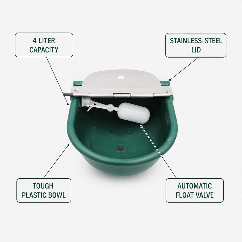 Drinking Bowl 4 Liter Capacity with Stainless Steel Lid and Plastic Bowl