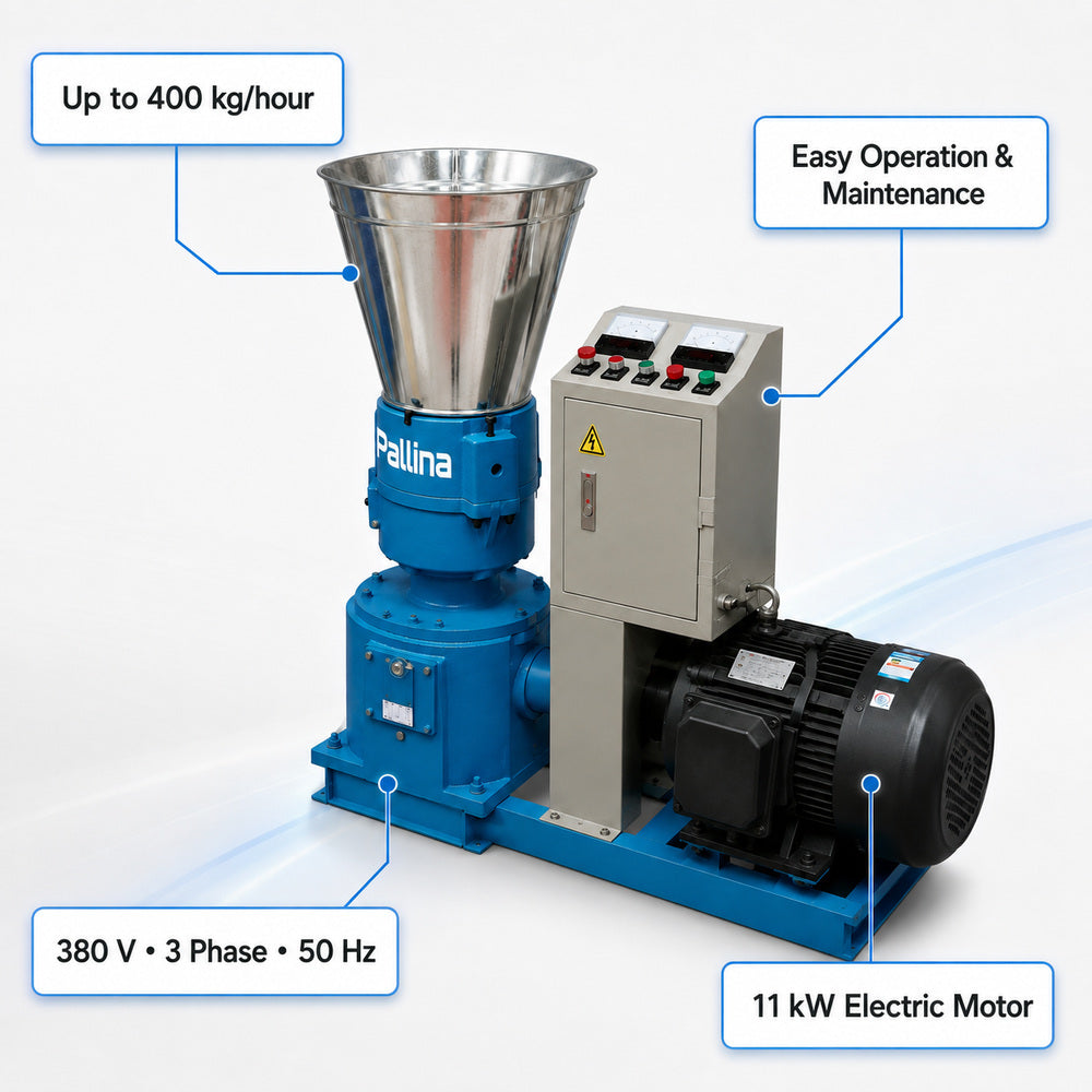 Pallina Pellet Machine SPXP400,11KW 380V,50Hz Production Capacity upto 400Kg. P/Hour