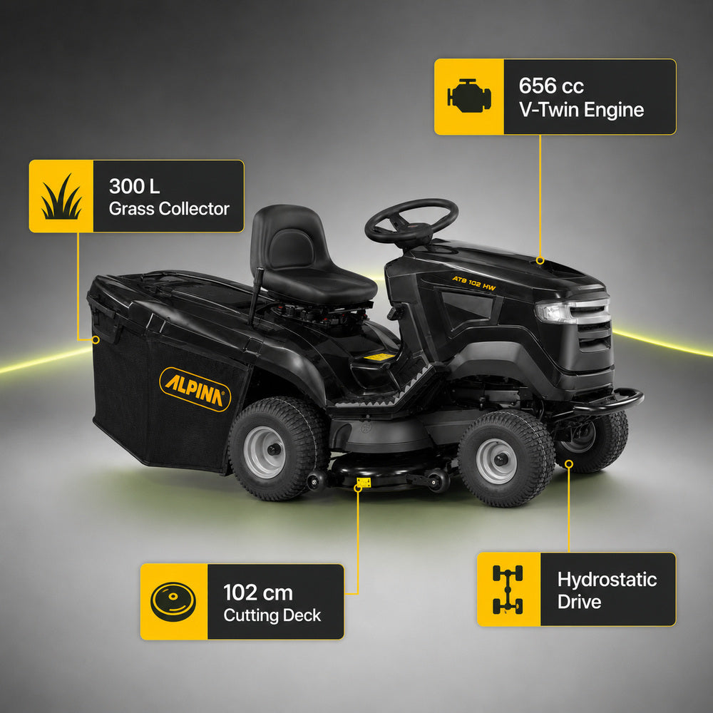 Alpina Lawn Tractor 656cc Briggs & Stratton Engine, 102 cm Cutting Deck (AT8 102 HW)