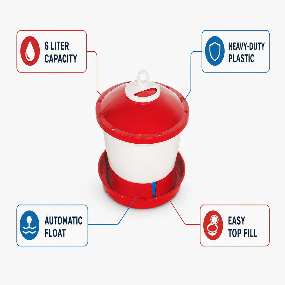 Novital 6 Liter Chicken Drinker, Heavy Duty Poultry Bird Drinker, Poultry Drinking Farm Equipment (Made in Italy)