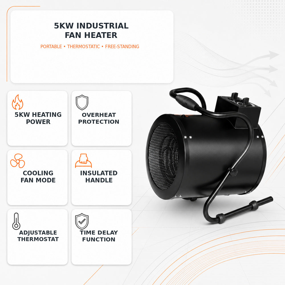 Industrial Fan Heater, 5KW Portable Electric Heater with Adjustable Thermostatic Control