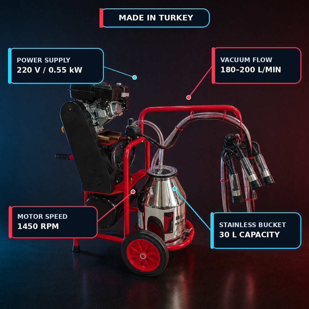 Melasty Single Milking Machine for Cow 220V (Made in Turkey)