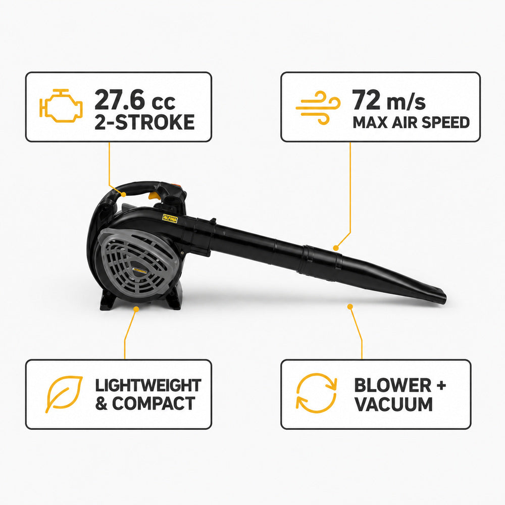 Alpina Italy Petrol Operated Speed Blower/ Vacuum with 55L Collection Bag for Home & Garden/Outdoor Use, Your Local UAE Distributor