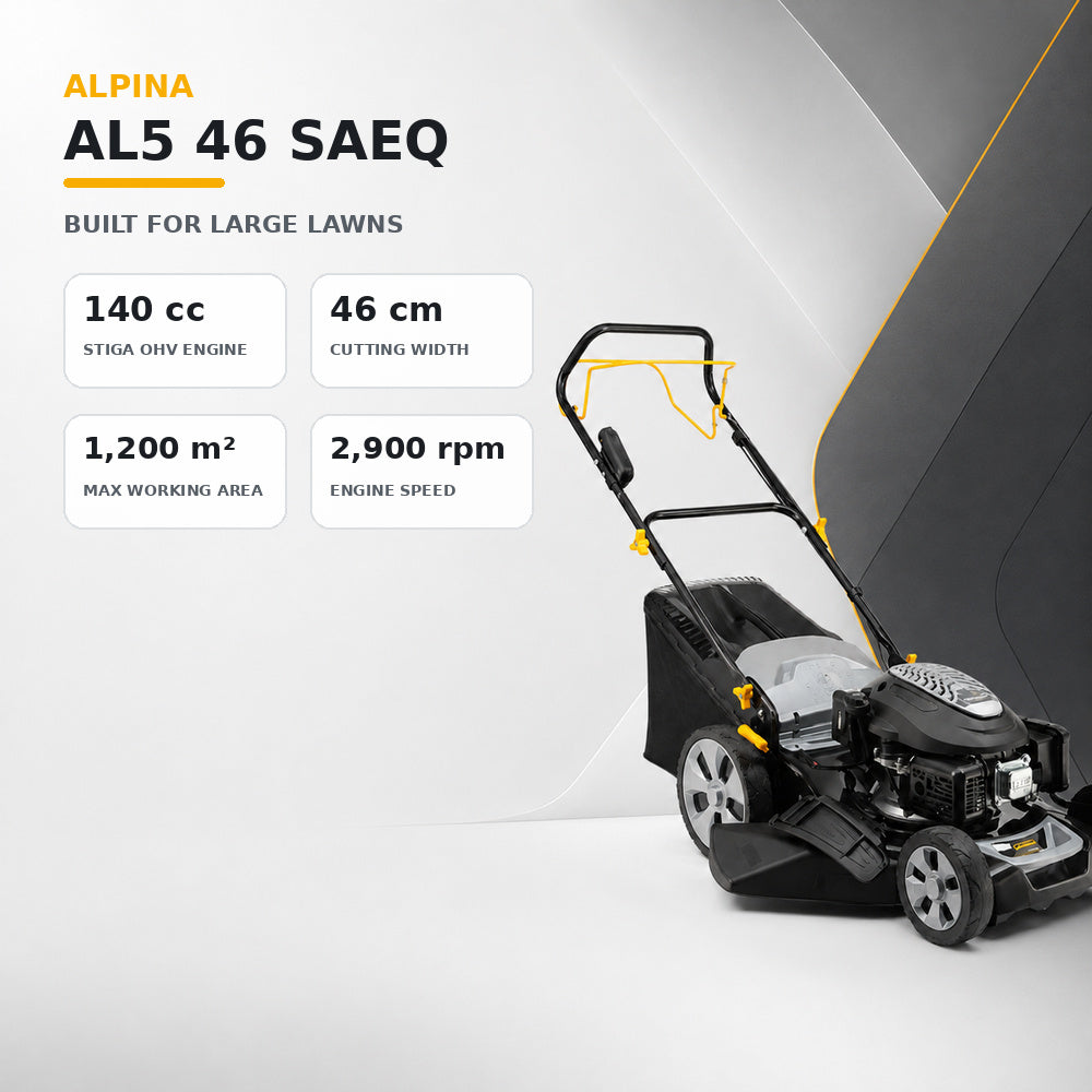 Alpina Italy 46cm 140cc Petrol Lawn Mower for Lawn & Garden, Grey/Black, AL5 46 SAEQ