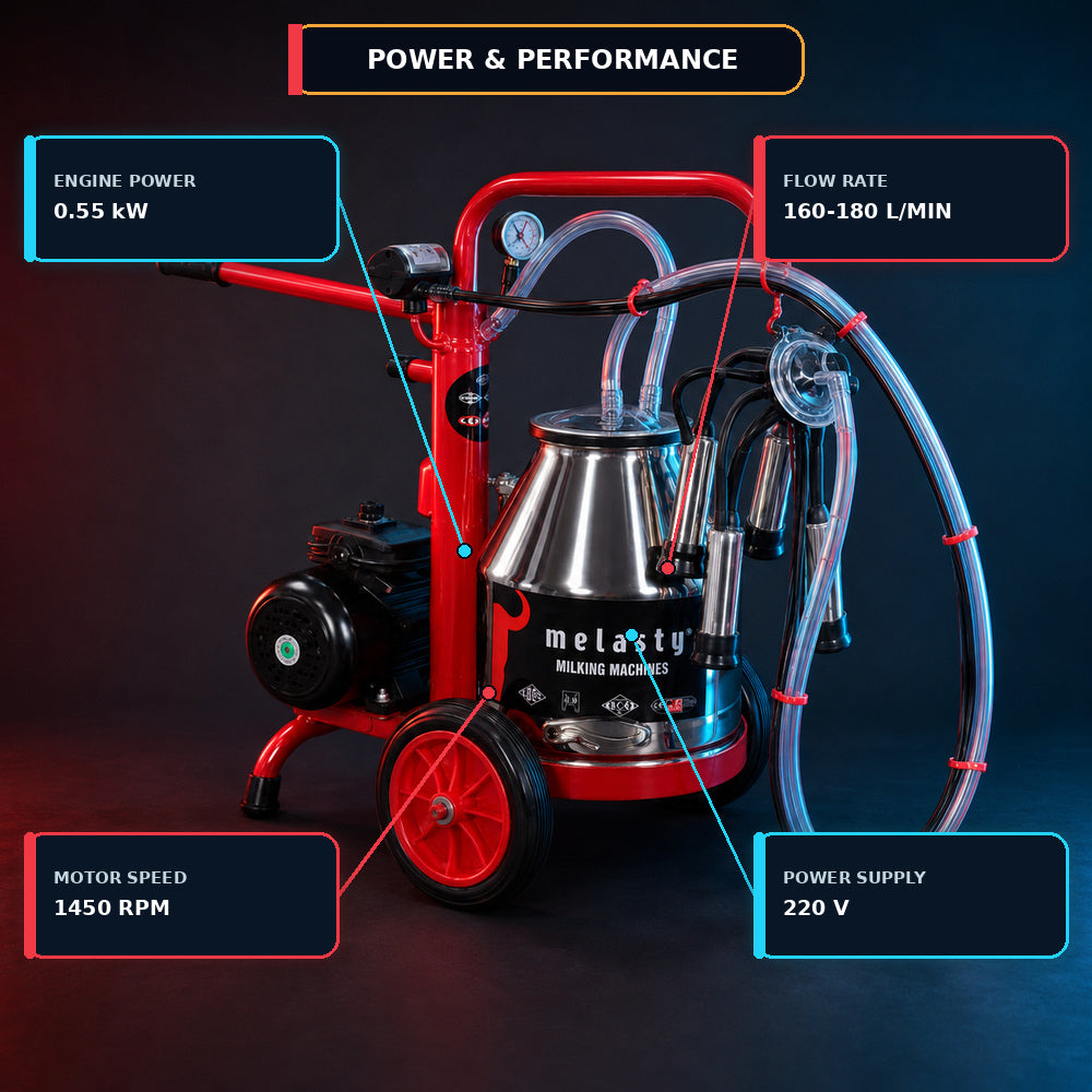 Melasty 25L Electric Single Milking Machine for Cow, 220V (Made in Turkey)