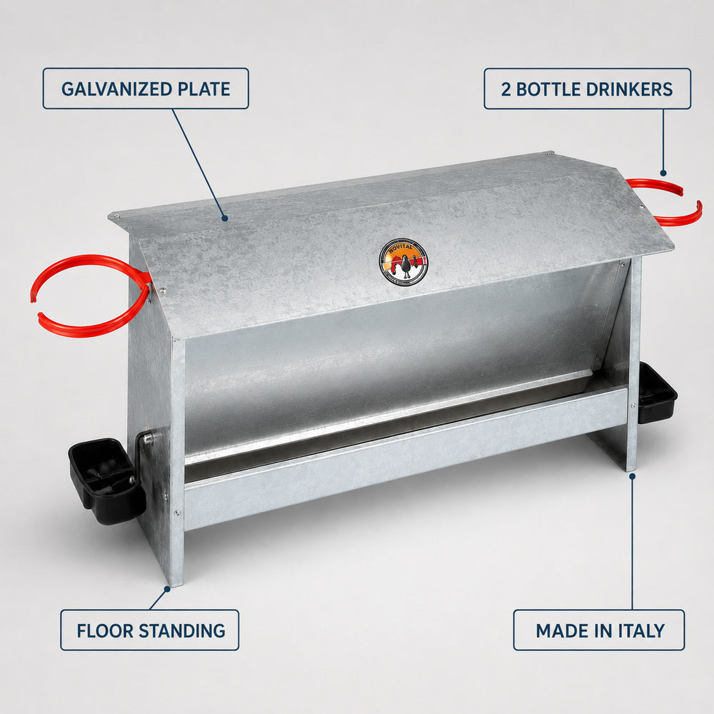 Novital Farmyard Feeder with two Drinkers for Chicken and other similar Birds (Made in Italy)