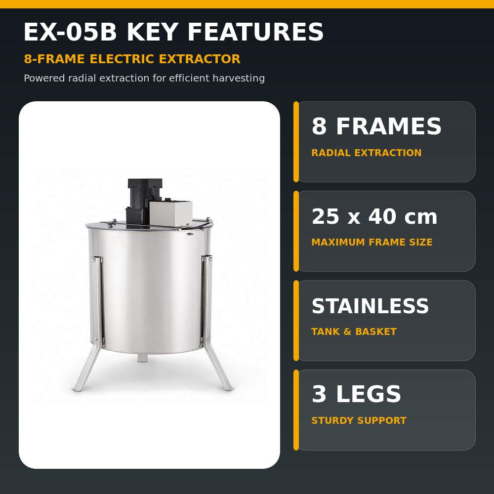 Beehive Flow-8 Frames Stainless SteelElectric Honey Extractor With 3 sturdy legs And Clear Plexiglass Top (EX-05B)