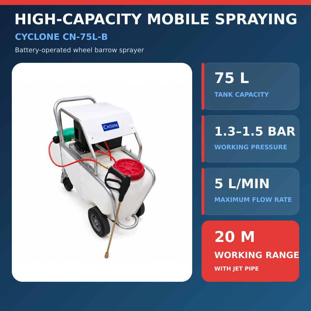 Cyclone 75L Wheel Barrow Sprayer (Battery Operated)