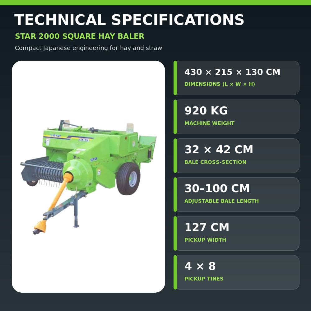 Star Square Hay Baler (IHI 2000), Green,Dimensions 430 X 215 X 130 cm, Weight 920 Kg, ( Made In Japan )