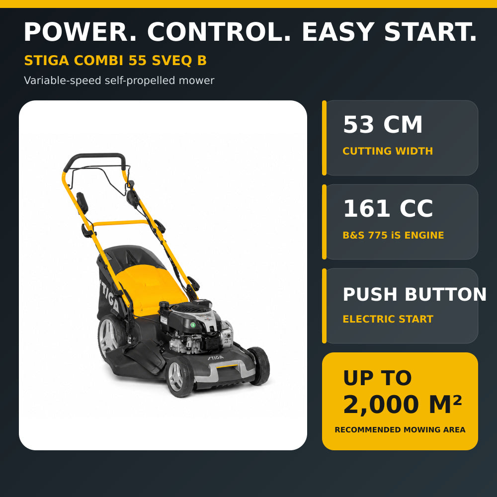 Stiga Lawn Mower, Combi 55 SVEQ B&S, 53cm Cu