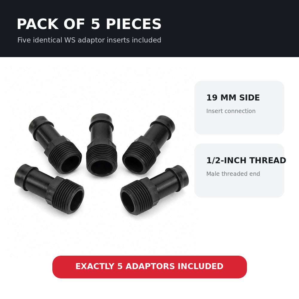WS Adaptor Insert 19mm to 1/2" Threaded Male (Pack of 5 Pcs)