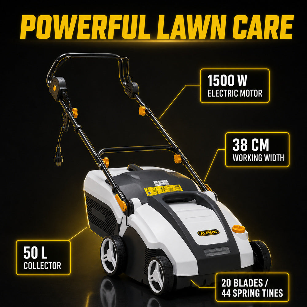 Alpina Italy 1500 Watt Electric Scarifier, 38cm Working Width, Comes with 50L Collector Bag (SC 1.5 E)