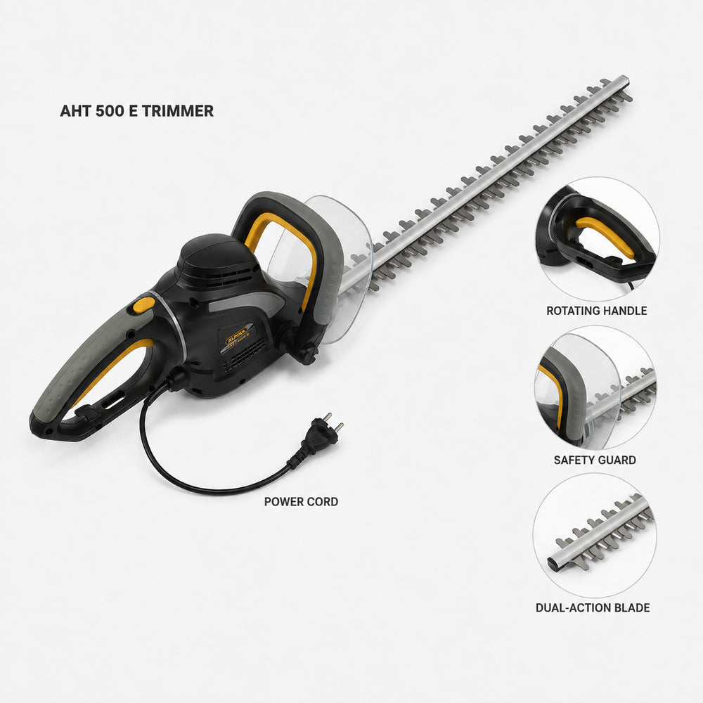 Alpina Italy 500W 50 cm Electric Hedge Trimmer with 22mm Blade Gap for Garden & Hedges, Black/Grey, AHT 500 E