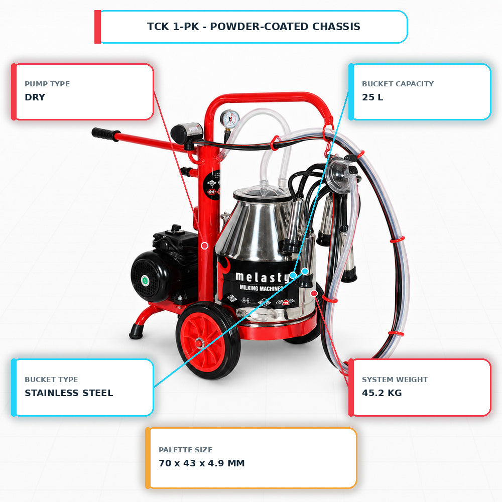 Melasty 25L Electric Single Milking Machine for Cow, 220V, TCK 1-PK (Made in Turkey)