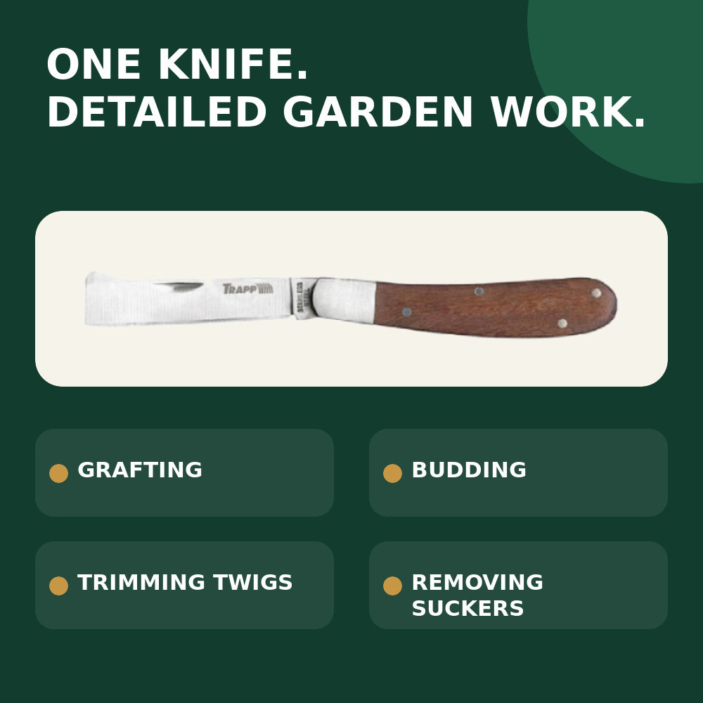 Trapp Brazil Grafting & Budding Knife, 2.87 Inch Stainless Steel Blade with Comfortable Wooden Handle (KN02)