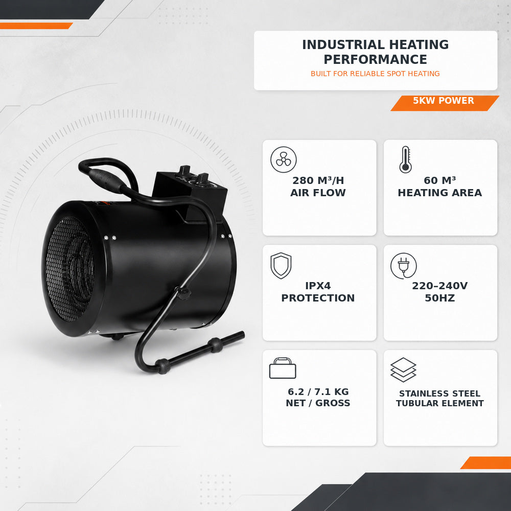 Industrial Fan Heater, 5KW Portable Electric Heater with Adjustable Thermostatic Control