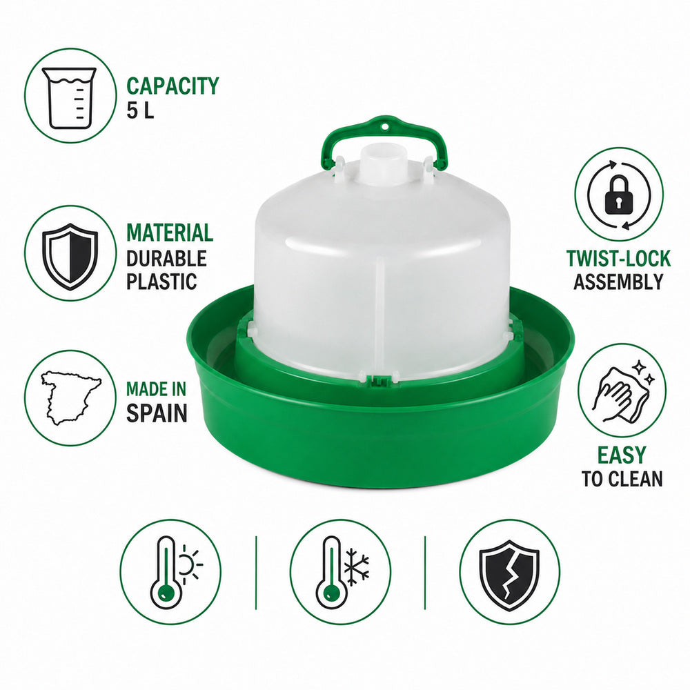 Gaun 5 Liter Bird Drinker with Deep Base for Chicken and other similar Birds (Made in Spain)