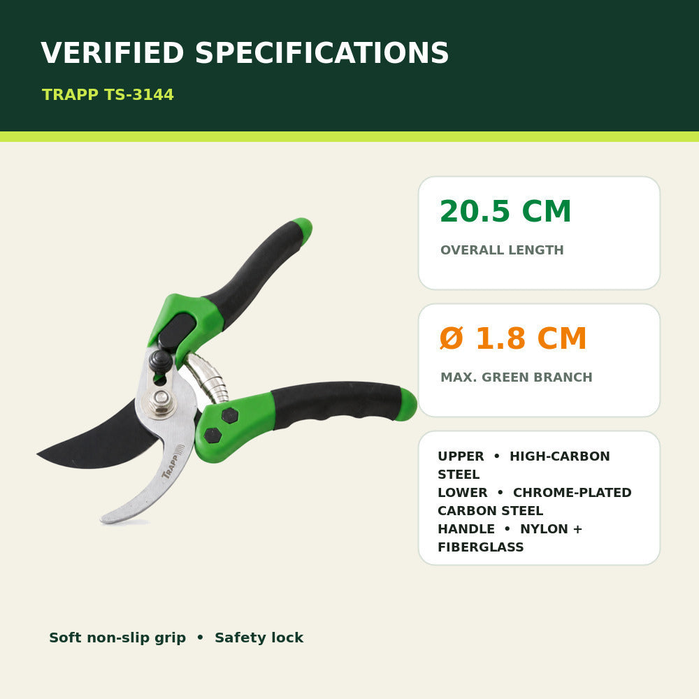 Trapp Brazil Garden Pruning Shears with Comfortable Handle (TS-3144)