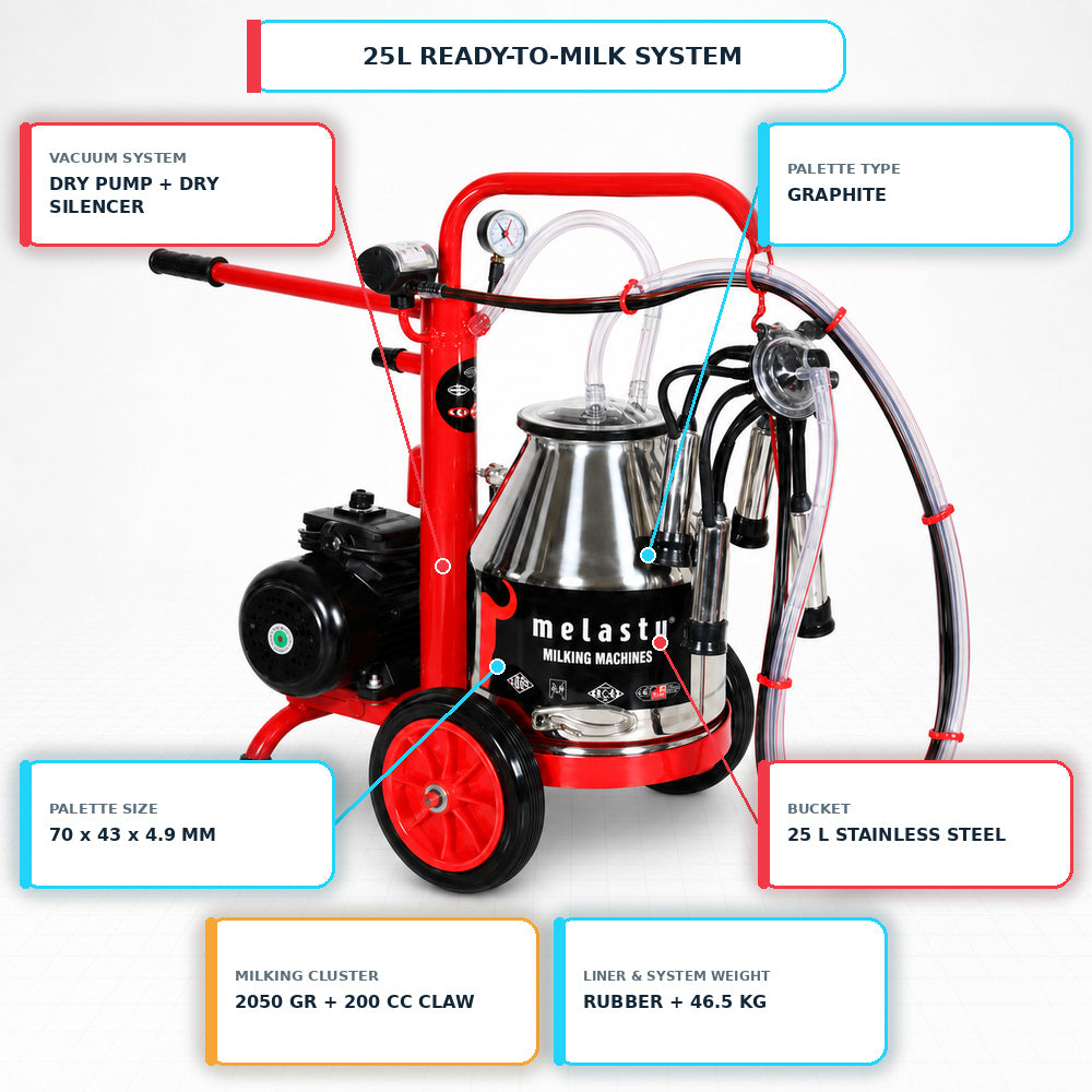 Melasty 25L Electric Single Milking Machine for Cow, 220V (Made in Turkey)