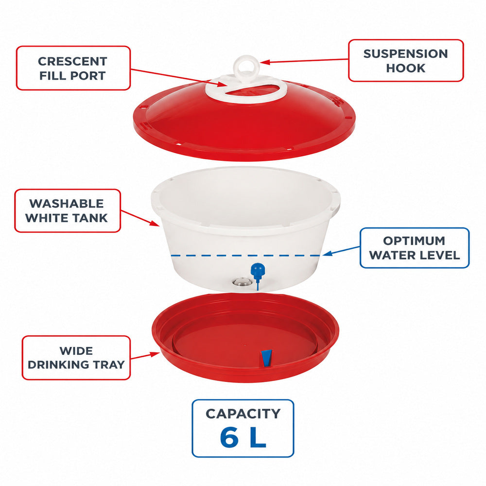 Novital 6 Liter Chicken Drinker, Heavy Duty Poultry Bird Drinker, Poultry Drinking Farm Equipment (Made in Italy)