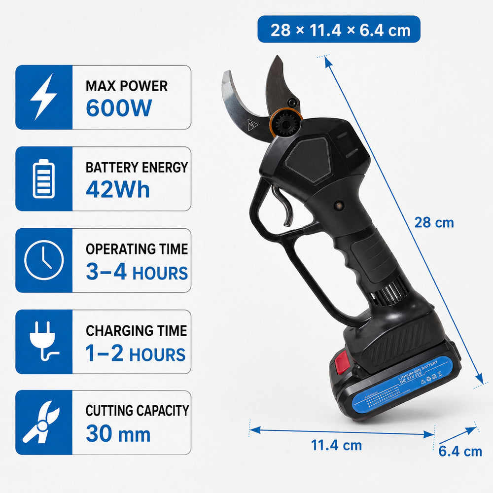 Professional 30mm Electric Pruning Shears Scissor Sharp Blade Rechargeable Battery