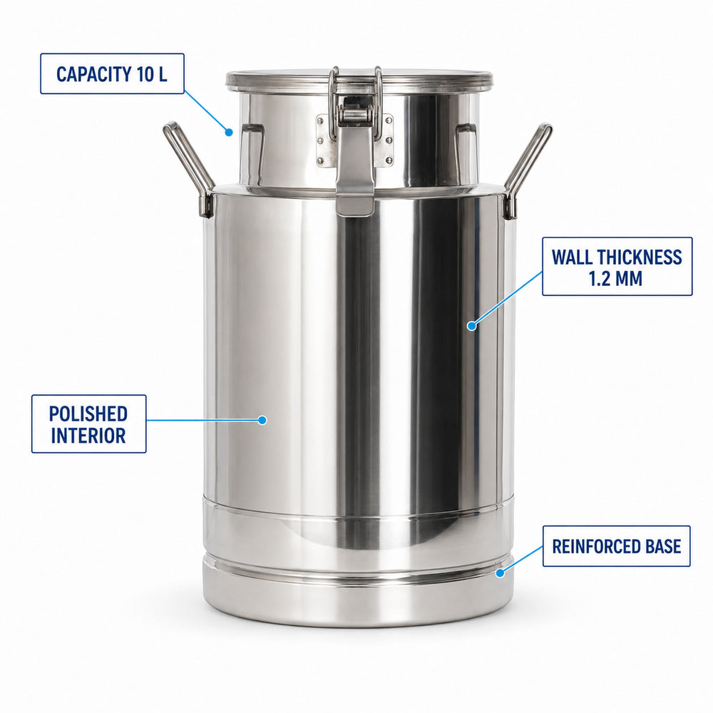 Stainless Steel Milk Container, Steel Milk Container, Silver, 10 Liter Capacity