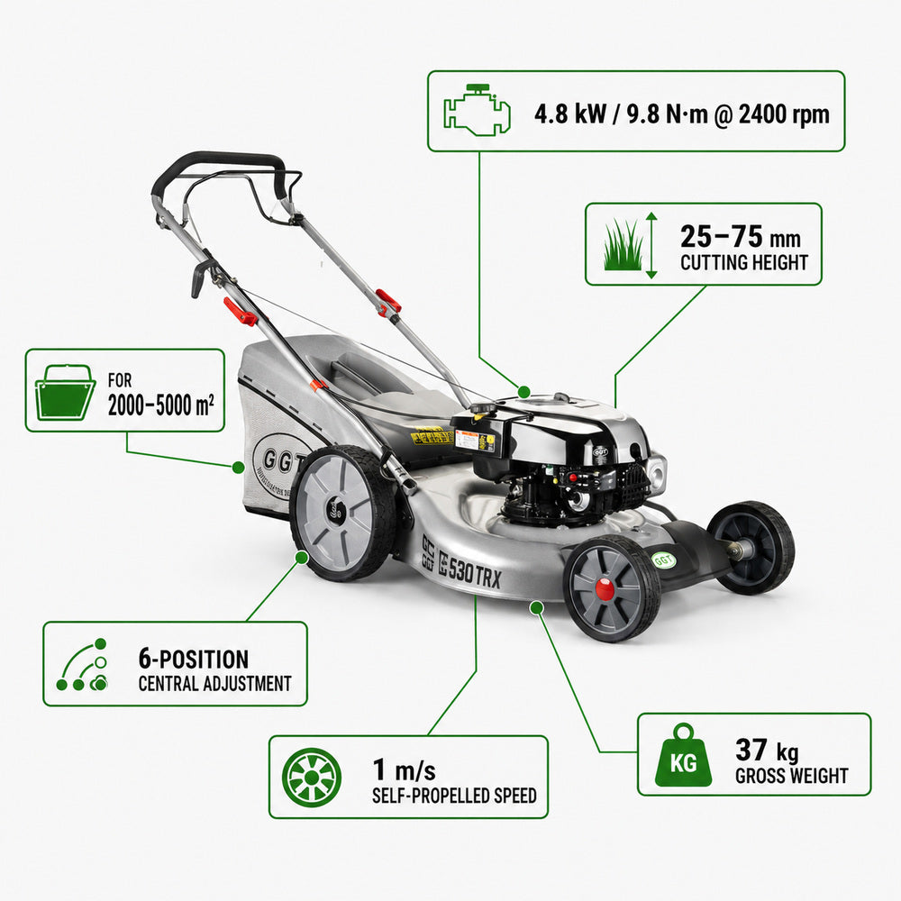 GGT Hand Lawn Mower B&S DOV750 Engine with 70L Grass Box