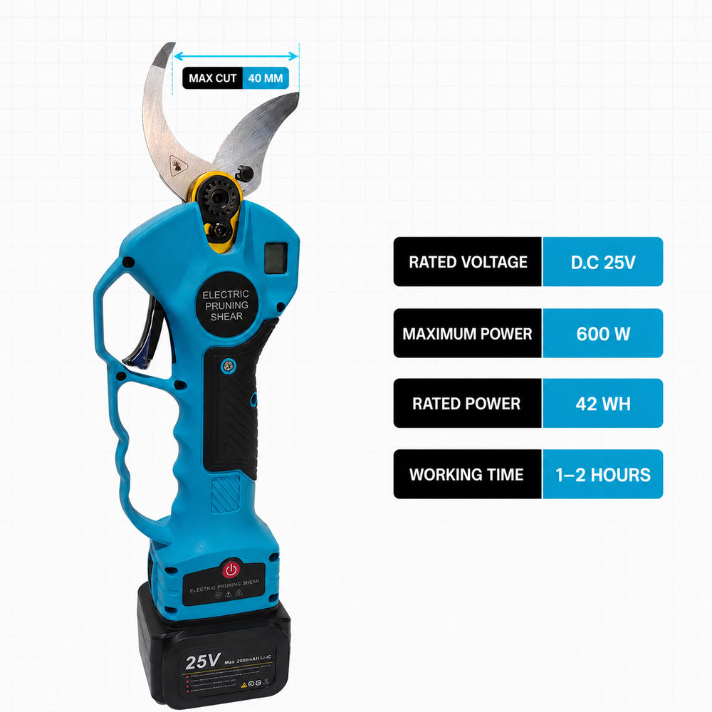 Professional 40mm Electric Pruning Shears Scissor Sharp Blade Rechargeable Battery Safe Tree Branch Pruner Cutter Cordless Cutting Tool