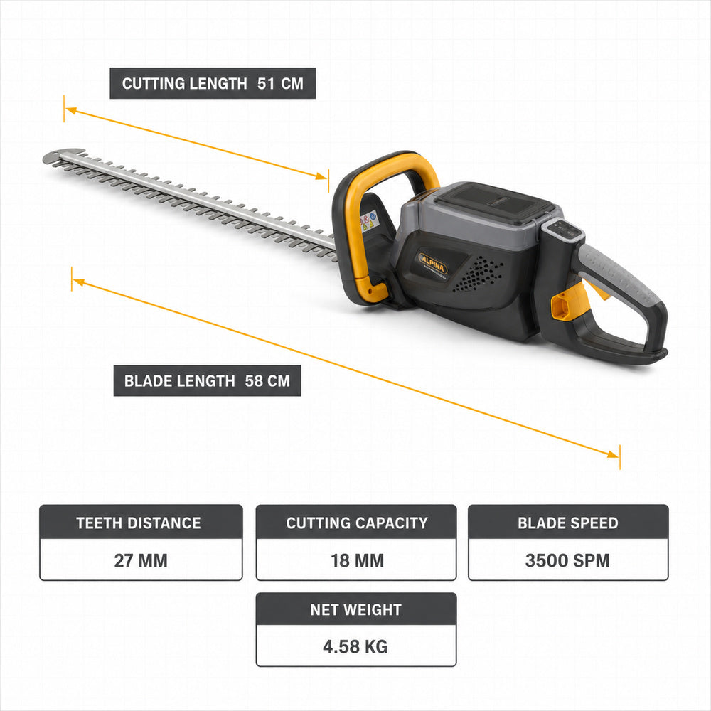 Alpina Italy 48V 58 cm Battery Operated Hedge Trimmer for Garden & Hedges Lightweight Trimmer With Dual-Action Blade, Black/Grey, AHT 48 Li
