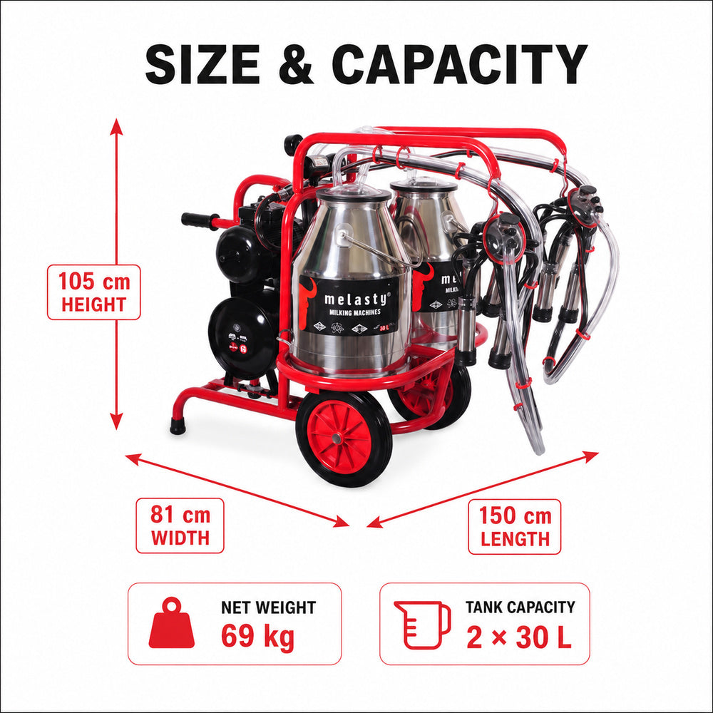 Melasty Double Milking Machine for Cow (Twin Bucket)