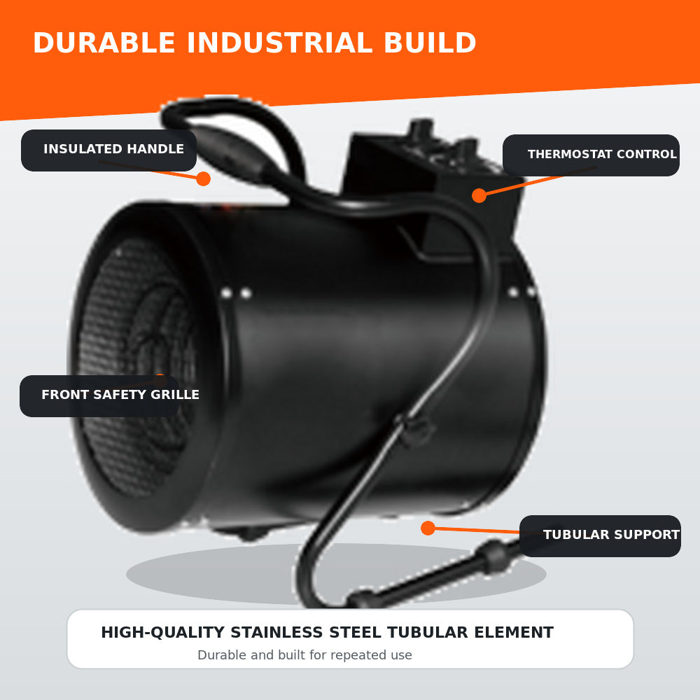 Industrial Fan Heater, 3KW Portable Electric Heater with Adjustable Thermostatic Control / Ipx4 Level Waterproof / Overheat Protection / 60m3 H-Area/AF-280m2/h
