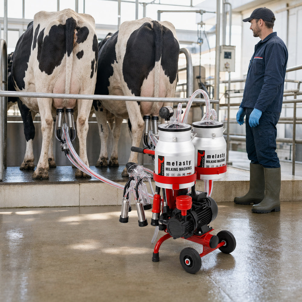 Melasty Double Milking Machine for Cow, Electric Portable Farm Milking Machine, Twin Bucket (Made in Turkey)