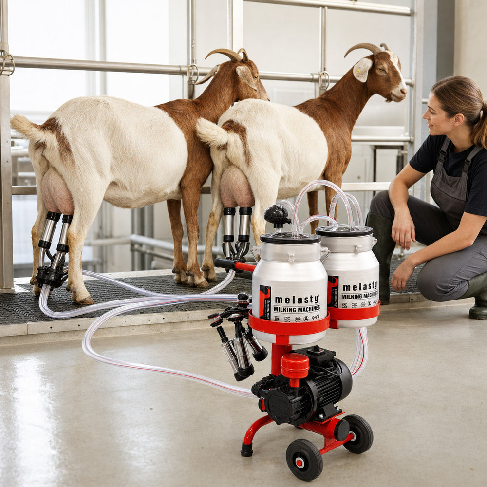 Melasty Double Milking Machine for Goats, Electric Portable Farm Milking Machine, Twin Bucket (Made in Turkey)