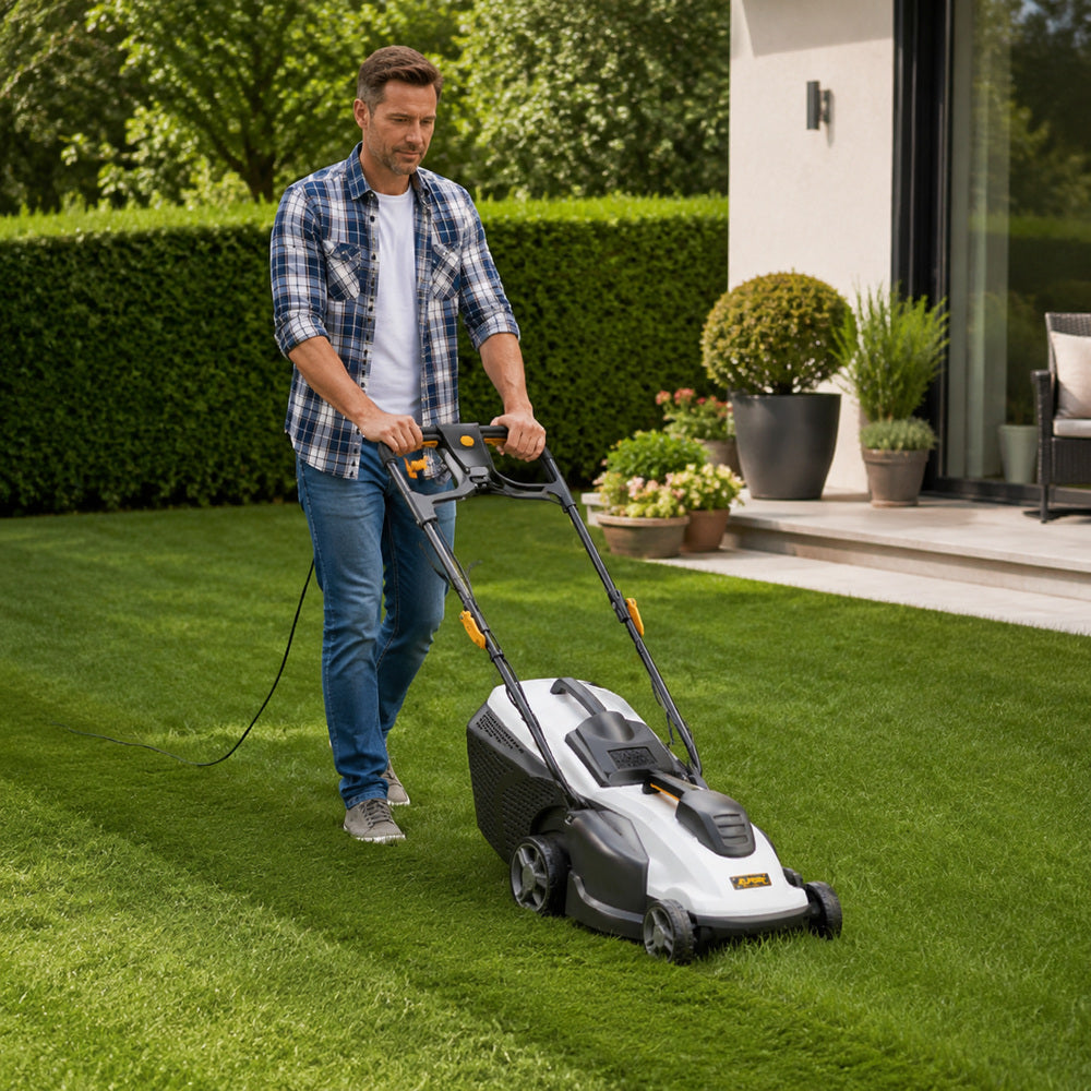 Alpina Italy Electric Lawn Mower, AL1 34 E, Black & White, 34 cm Cutting Width