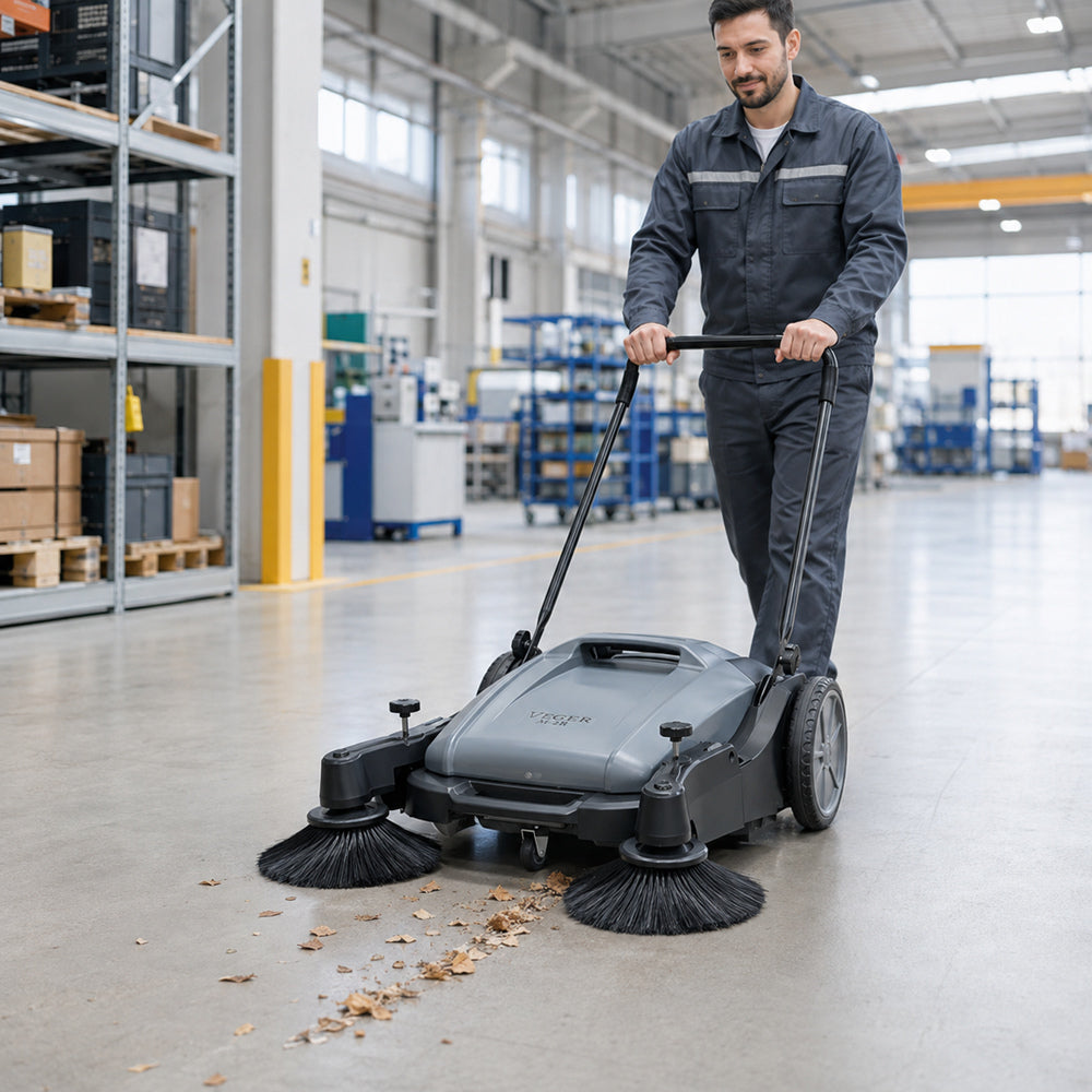 Veger Hand Push Floor Sweeping Machine, Sweeping Width 980mm / 55L Dust Container (M-2B)